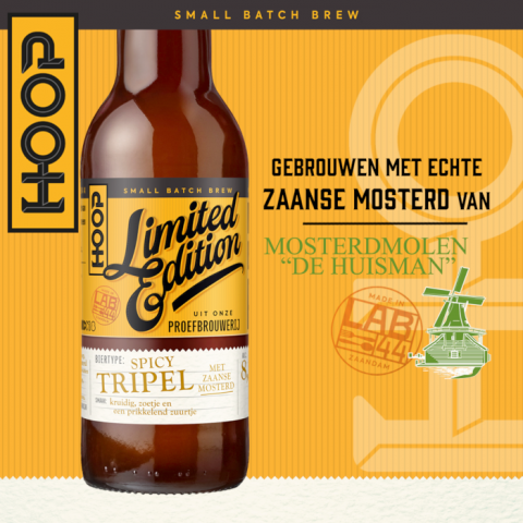Zaanse Mosterd Tripel van Hoop Bier aankondiging op een poster